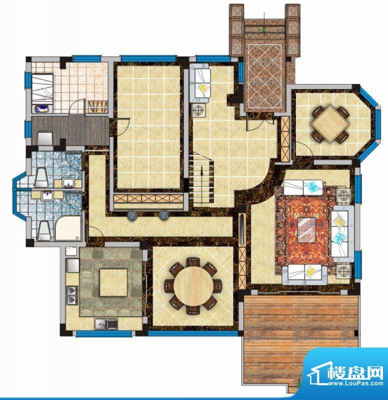 海南大公馆C户型一层平面图 3室面积:326.00平米