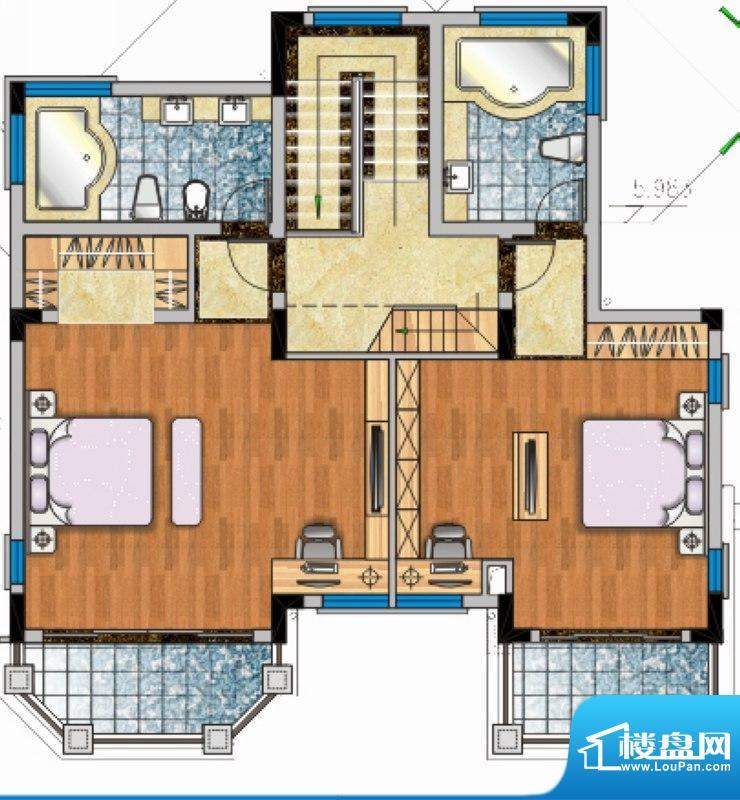 海南大公馆D户型二层平面图 4室面积:384.00平米
