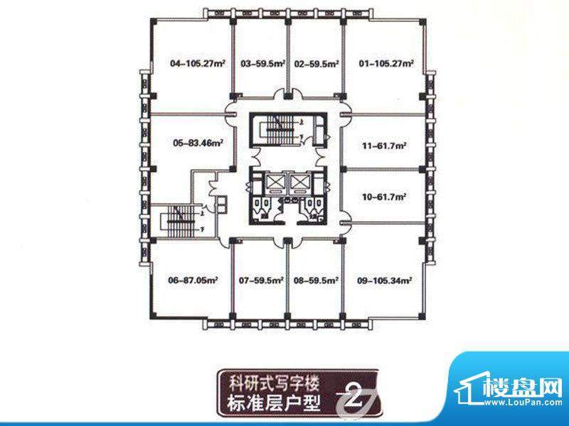 富邻广场科研式-2标准层 面积:847.79平米