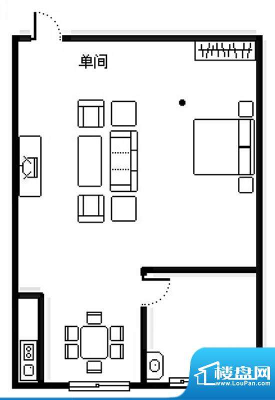 聚贤公寓独立单间户型图 1室1卫
