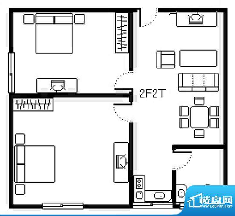 聚贤公寓独立2房2厅户型图 2室