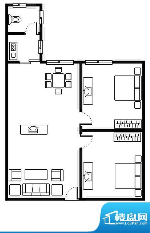 聚贤公寓独立2房5号户型图 2室