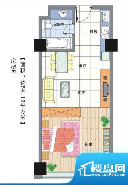 大唐国际商务公寓 1室 户型图面积:60.00平米