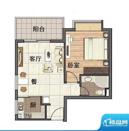 叠翠苑D户型 1室1厅1卫面积:58.68平米