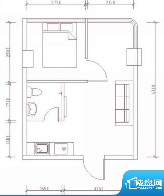中天海景户型图 1室1厅1卫1厨面积:31.00平米