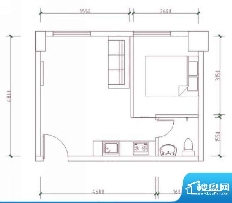 中天海景户型图 1室2厅1卫1厨面积:37.00平米