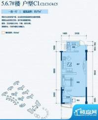 波溪丽亚湾5、6、7#楼C1/C2/C3面积:57.00平米