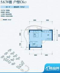 波溪丽亚湾5、6、7#楼C6/C7户型面积:36.00平米