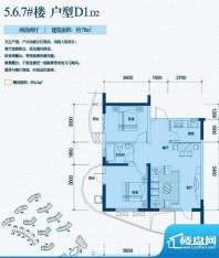 波溪丽亚湾5、6、7#楼D1/D2户型面积:78.00平米