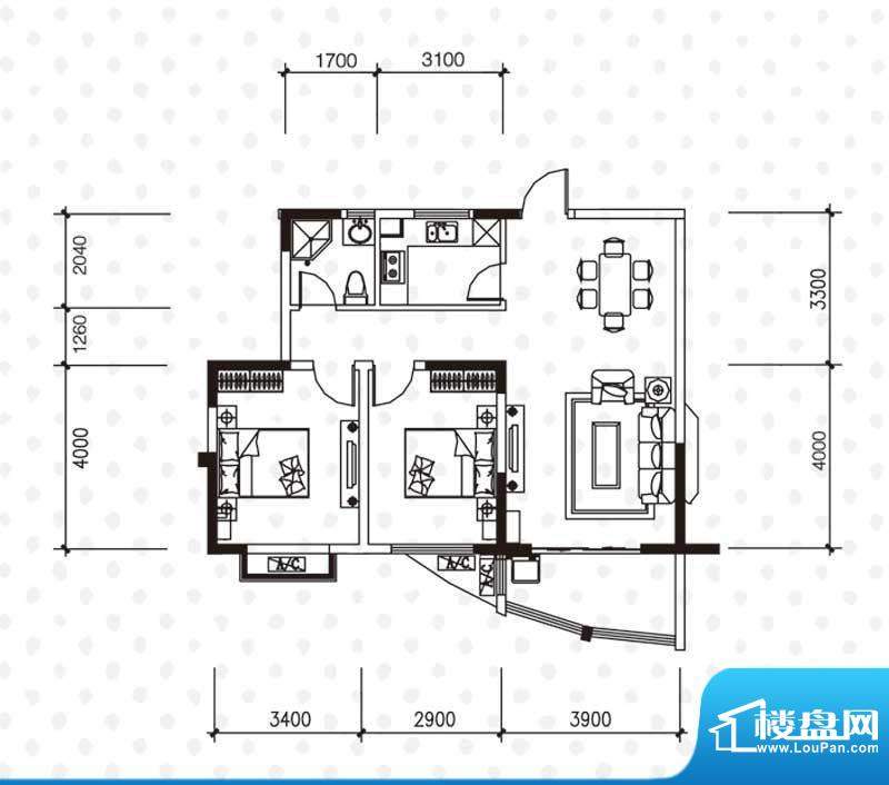 长城天一家园SIII户型 2室2厅1面积:88.48平米