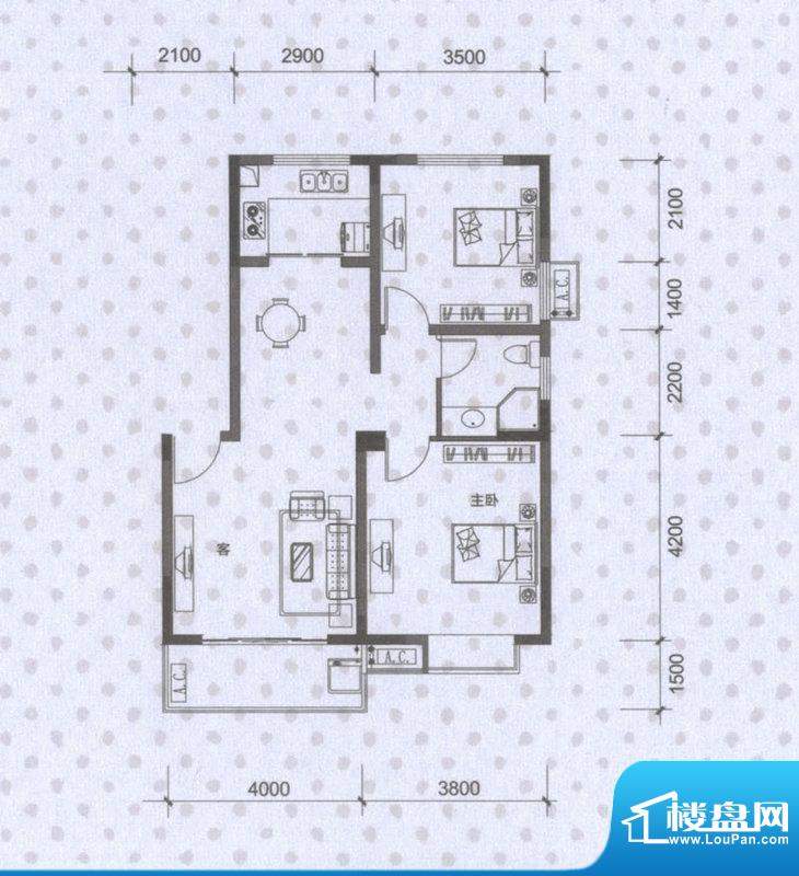 长城天一家园15#16#S2户型 2室面积:88.50平米