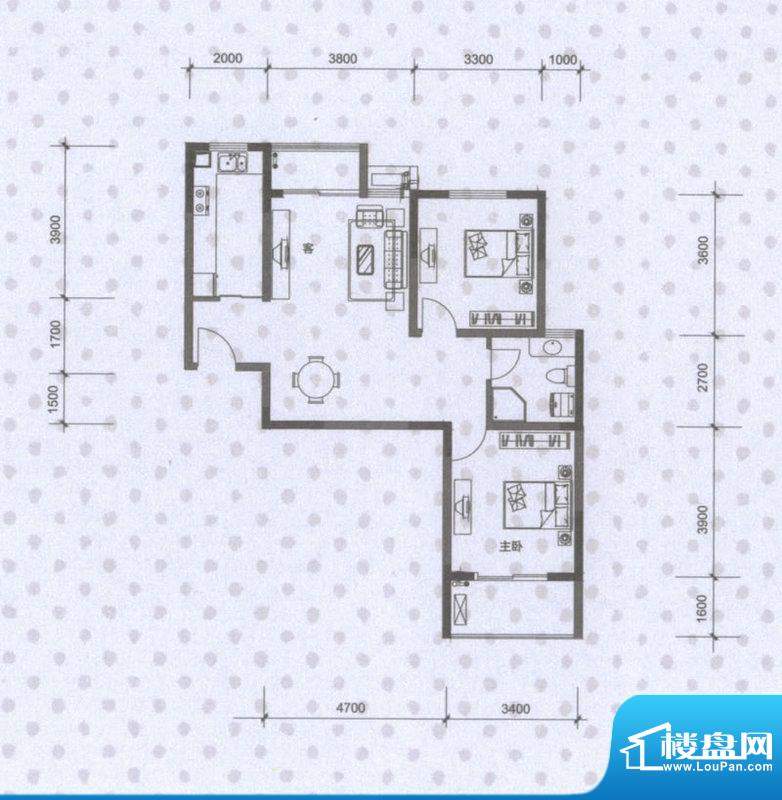 长城天一家园17#s2户型 2室2厅面积:89.51平米