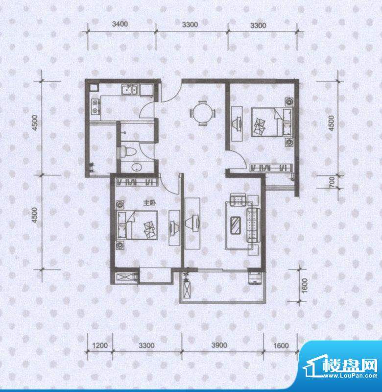 长城天一家园17#s4户型 2室2厅面积:91.32平米