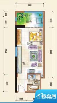 四季康城1栋A2户型 1室1厅1卫1面积:35.32平米