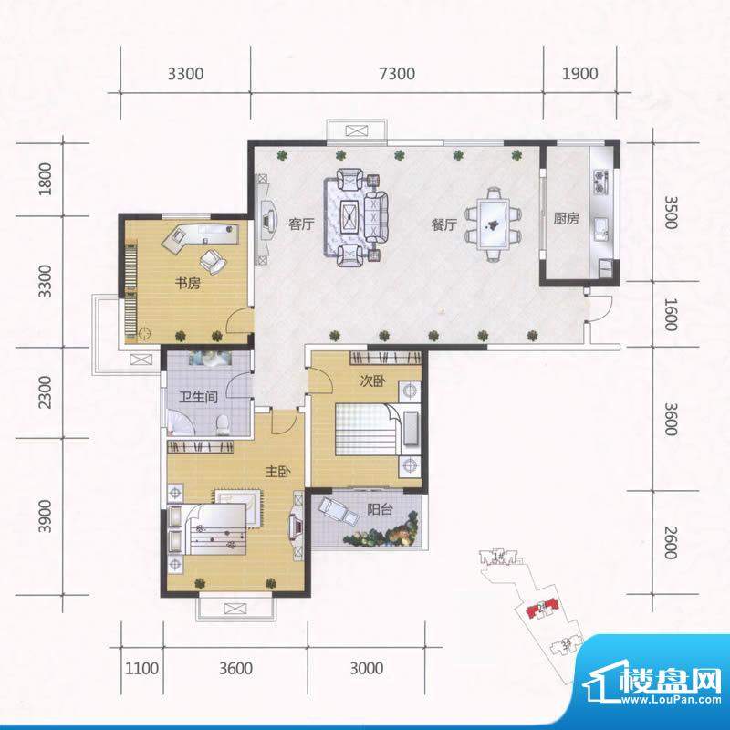 金水湾花园2#B3户型 3室2厅1卫面积:115.00平米