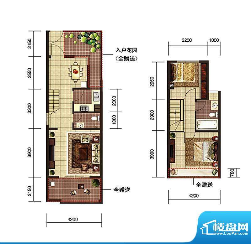 印象西湖蓝2户型 2室2厅2卫1厨面积:87.10平米