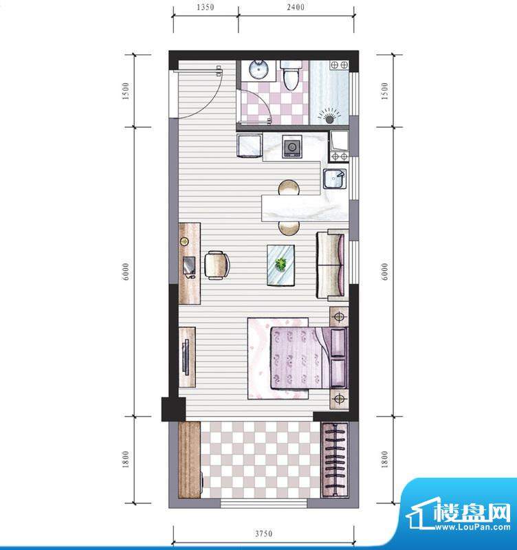 东海精工社5期15#楼G2户型 1室面积:49.23平米