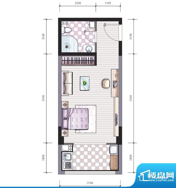 东海精工社5期15#楼G4户型 1室面积:48.58平米