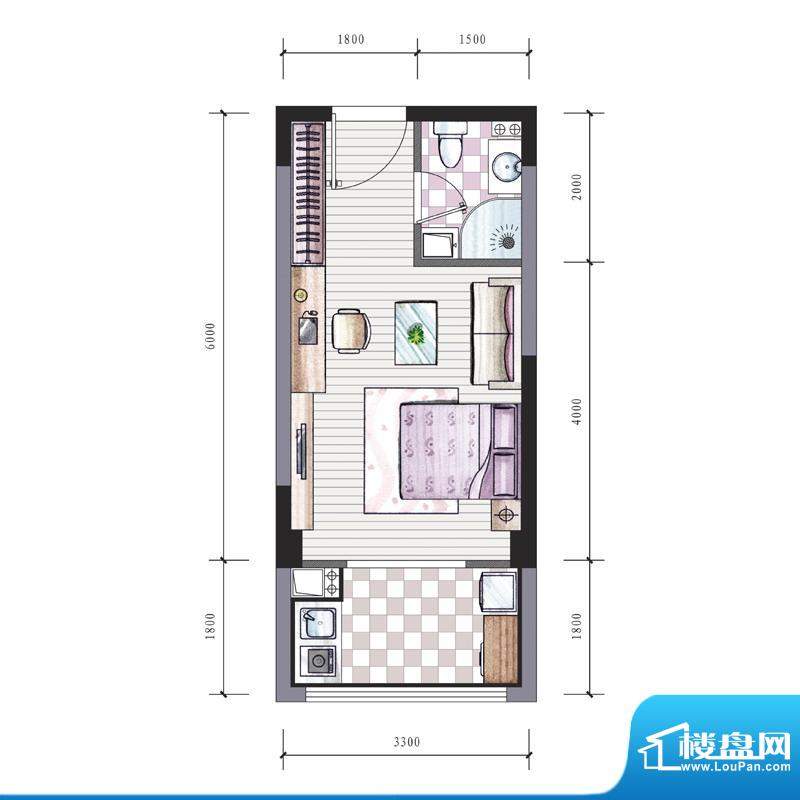 东海精工社5期15#楼G3户型 1室面积:36.34平米