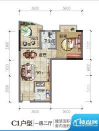 椰海明珠C1户型图 1室2厅1卫面积:47.02平米