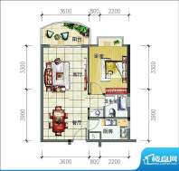 椰海明珠C2户型图 1室2厅1卫面积:60.83平米