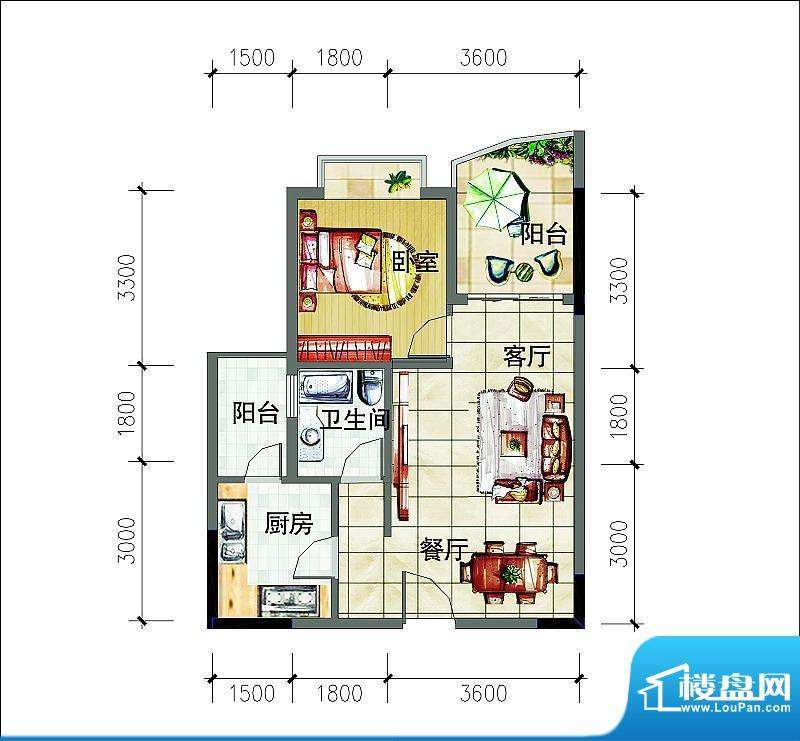 椰海明珠B1户型图1室2厅1卫面积:58.07平米