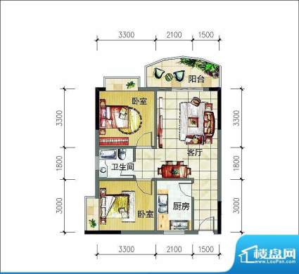 椰海明珠A1户型图2室1厅1卫1面积:72.42平米