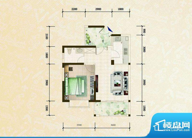 南国威尼斯城柏林园公寓户型图面积:58.82平米