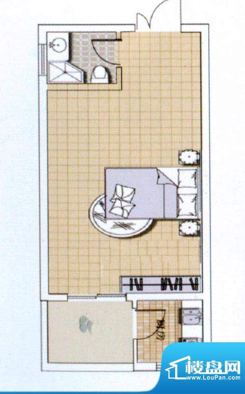 中宜大厦单间户型图 1室1厅1卫面积:43.31平米