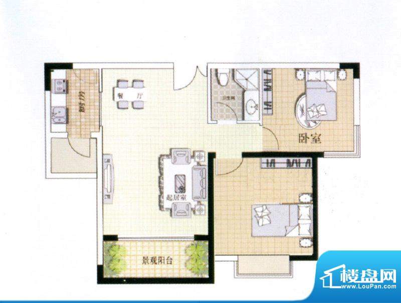 中宜大厦2房户型图 2室2厅1卫1面积:76.99平米