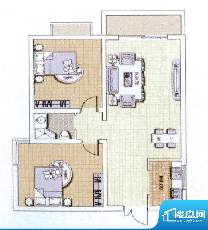中宜大厦2房户型图 2室2厅1卫1面积:86.75平米