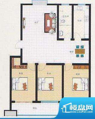 祥瑞家园D户型 3室2厅1卫1厨面积:128.00平米