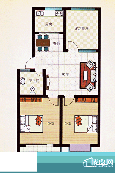 祥瑞家园B户型 3室2厅1卫1厨面积:95.42平米