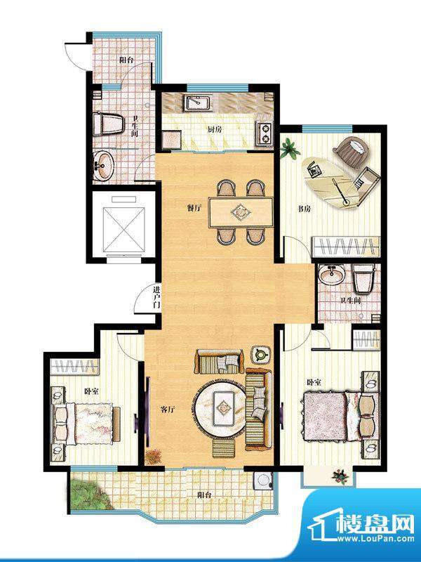 金马怡园高层32# 3室2厅1卫1厨面积:148.00平米