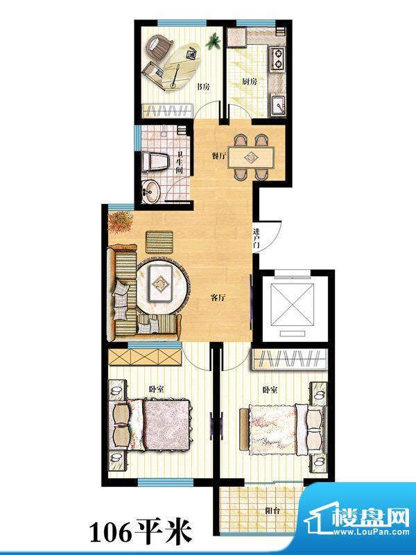 金马怡园高层36# 3室2厅1卫1厨面积:106.00平米