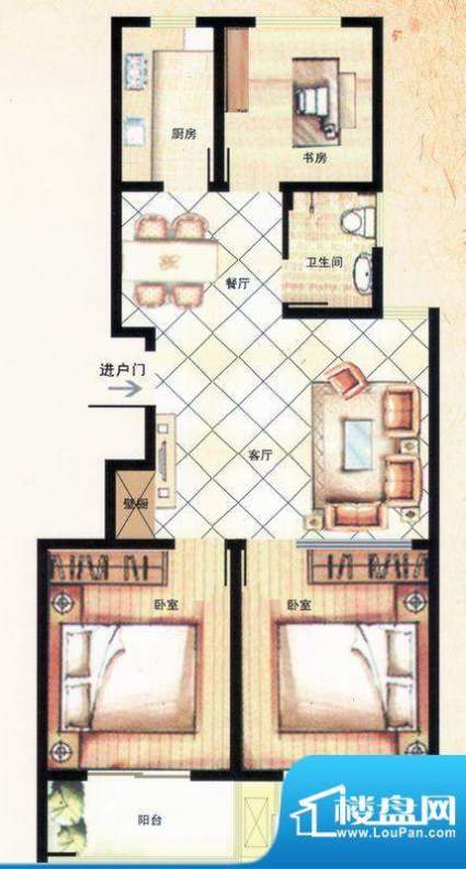 金马怡园高层B户型 3室2厅1卫1面积:102.00平米