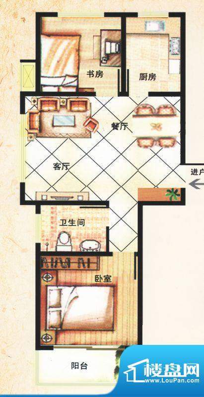 金马怡园高层C户型 2室2厅1卫1面积:82.00平米