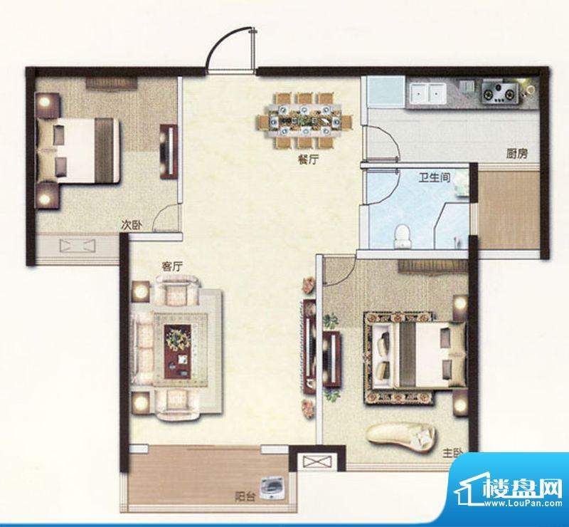 华府一品一期高层住宅A户型 2室面积:92.00平米