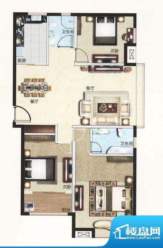 华府一品一期高层住宅C户型 3室面积:141.00平米