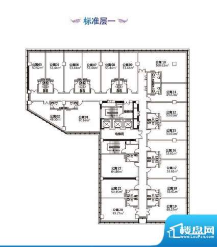 丹桂里三期天街标准层户型(1) 面积:50.00平米