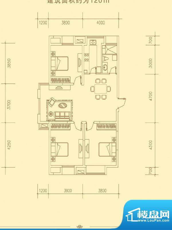 翰林新城状元府高层住宅标准层面积:120.00平米