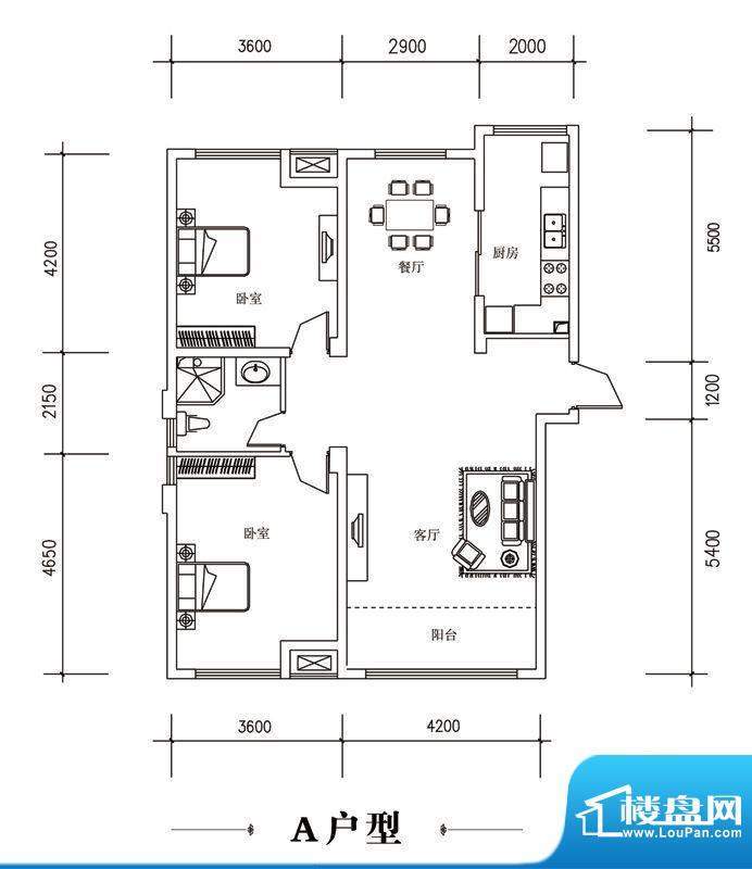 翰林新城状元府10号楼A户型 2室面积:116.60平米