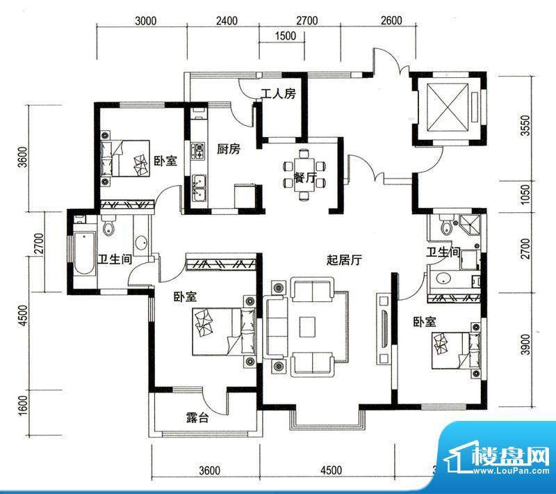 潍京A户型 3室2厅2卫1厨面积:159.84平米