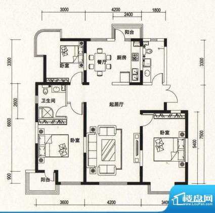潍京C户型 3室2厅2卫1厨面积:153.68平米