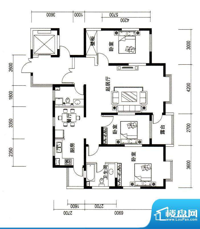潍京G户型 3室2厅2卫1厨面积:155.46平米
