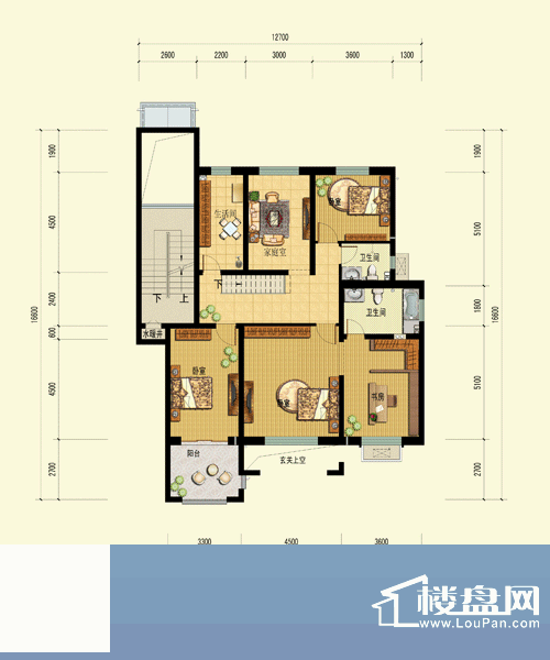 当代帝中海A户型2层 4室2厅2卫面积:317.96平米