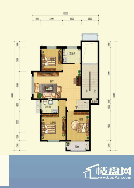 当代帝中海B户型2层 3室1厅2卫面积:238.50平米