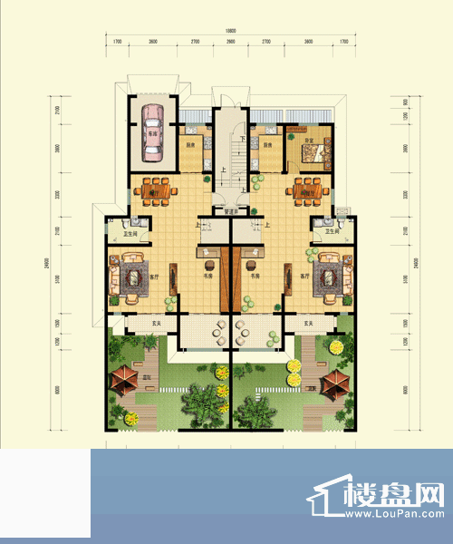 当代帝中海E户型1层 2室2厅1卫面积:270.70平米