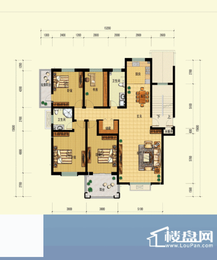 当代帝中海C户型3层 4室2厅2卫面积:355.60平米