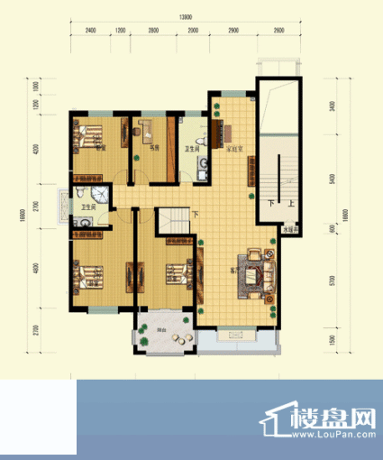 当代帝中海C户型2层 4室2厅2卫面积:335.60平米